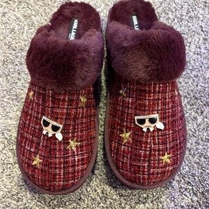 Karl Lagerfeld Red and Gold Star Clog Slippers New